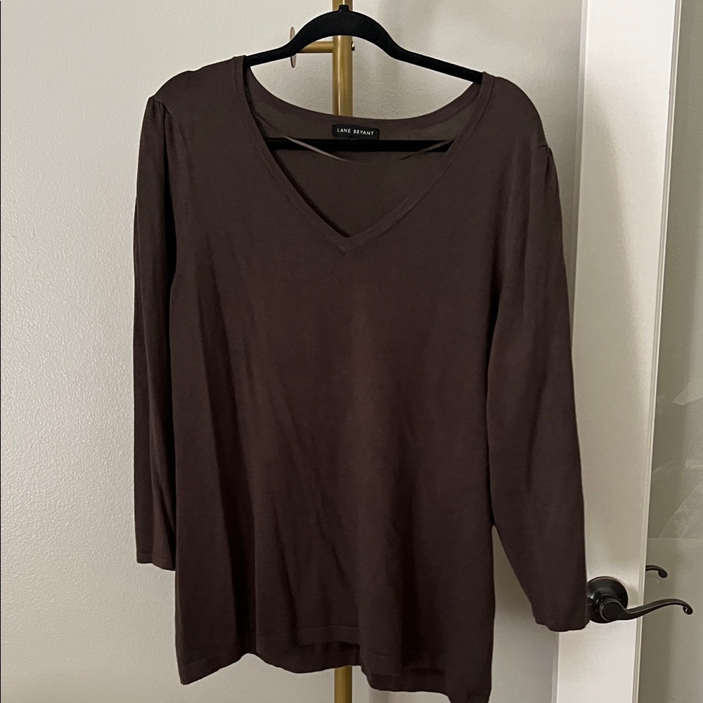 Lane Bryant Women's Dark Brown V-Neck Long Sleeve Sweater